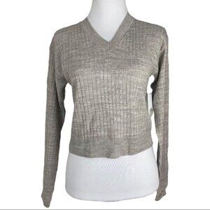 BP Reagan Women's NWT Heather Gray V-Neck Long Sleeve Ribbed Knit Sweater L/C34